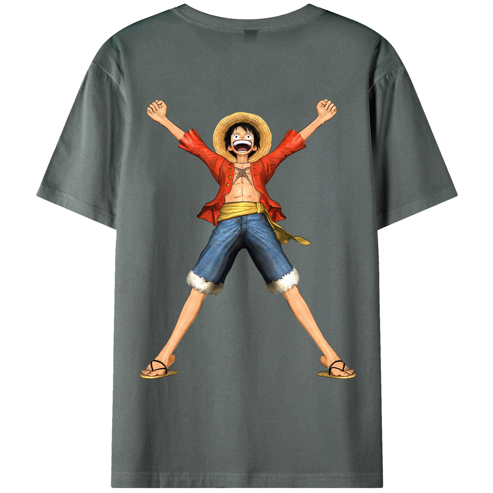 ワンピース モンキー・D・ルフィ ONE PIECE Monkey D. Luffy 綿100％ メンズ半袖Tシャツ（バックプリント） 通気性